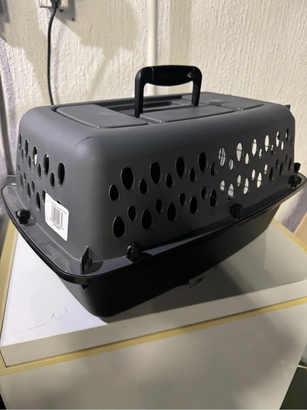 Grey Plastic Pet Carrier with Black Wire Door